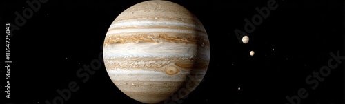 Jupiter and its moons in space