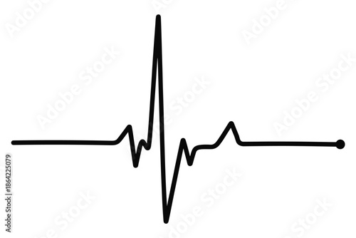 Simple black and white drawing of a heartbeat line with a dot