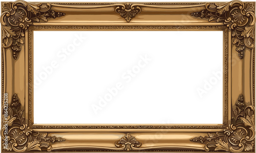 Vintage picture frame vector, ornate border design, antique golden frame clipart, decorative artwork holder, classic scrollwork, empty frame illustration