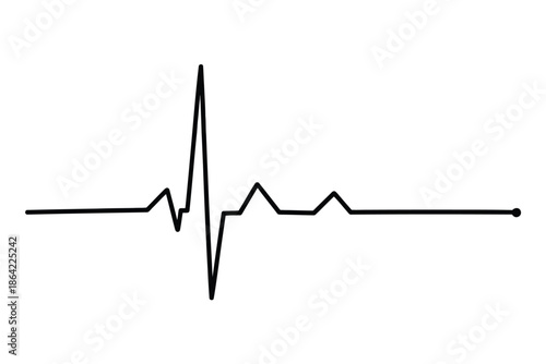 Simple black and white line drawing of a heartbeat rhythm on a white background