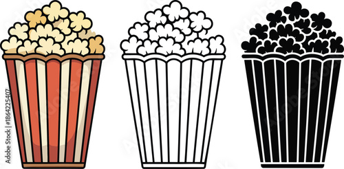 Popcorn silhouette & Outline and illustration set isolated on transparent background