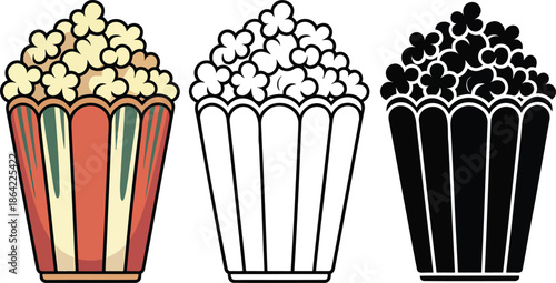 Popcorn silhouette & Outline and illustration set isolated on transparent background