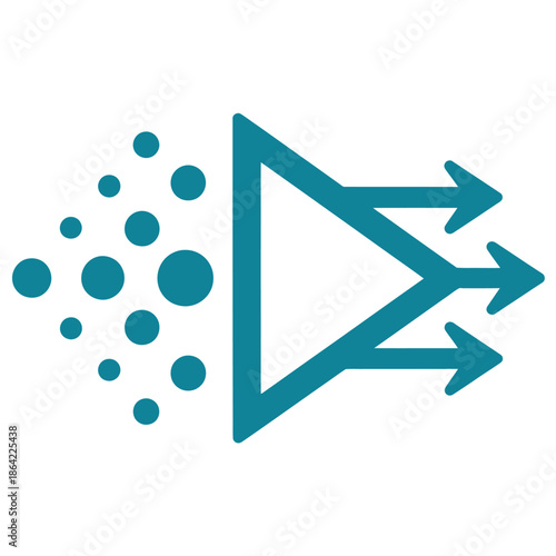 Data processing and information flow represented by arrows and scattered dots
