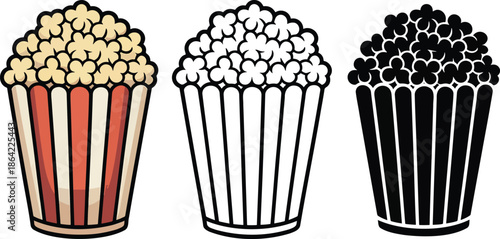 Popcorn silhouette & Outline and illustration set isolated on transparent background