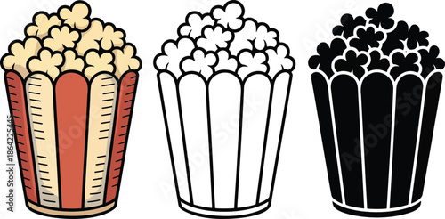 Popcorn silhouette & Outline and illustration set isolated on transparent background