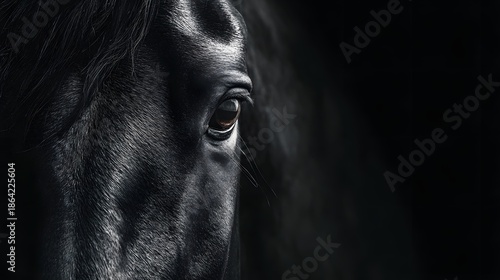 Extreme Close Up Of Intense Dark Eyes Of Black Horse