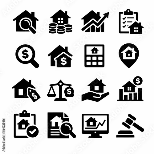Real estate icon set: financial growth, investment analysis, property management