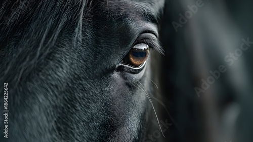 Extreme Close Up Of Intense Dark Eyes Of Black Horse