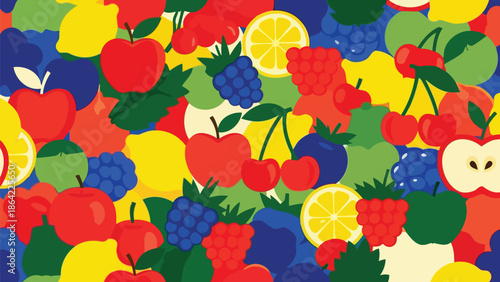 Colorful fruit pattern with red apples cherries and berries