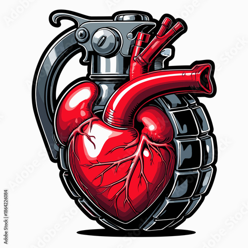 illustration of a grenade having a human heart