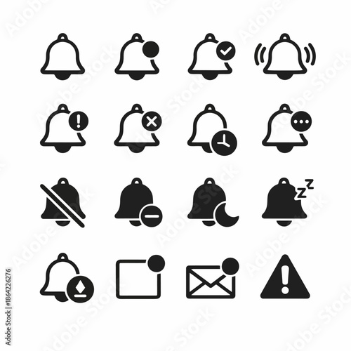 Notification icons set: alerts, messages, and status indicators