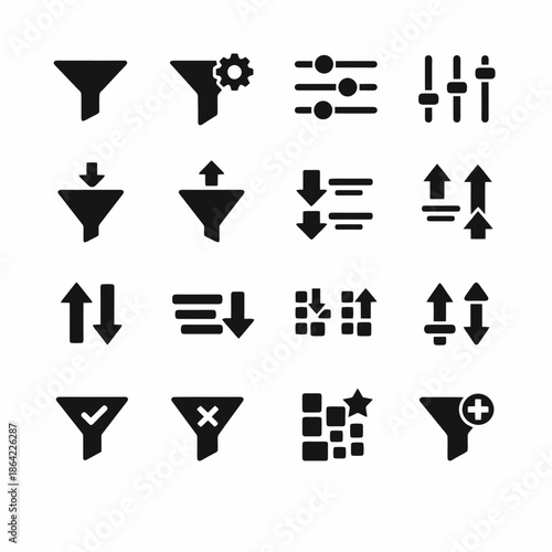 Set of filter and adjustment icons featuring various arrows and sliders