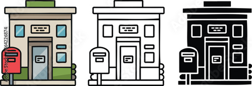 Post office silhouette & Outline and illustration set isolated on transparent background