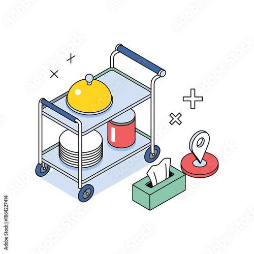 Room service cart prepared for elegant meal delivery with essential items