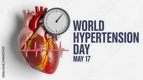 World hypertension day awareness with human heart and blood pressure
