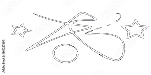 Hand drawn vector illustration of a Christmas star isolated with a sharp stainless steel surgical instrument and silver metal manicure tools for beauty and hygiene care on white