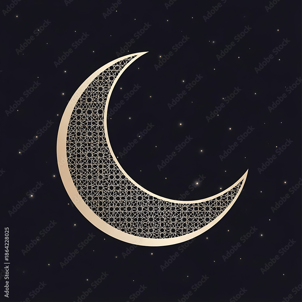 Naklejka premium Crescent Moon Shines Brightly in the Dark Night Sky with Stars