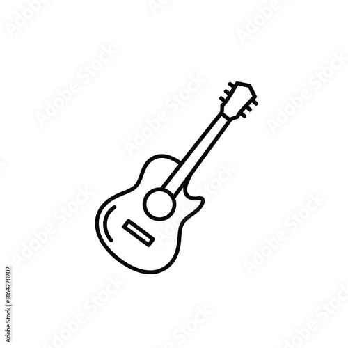 Acoustic Guitar Icon Black and White Line Art, Simple Music Symbol