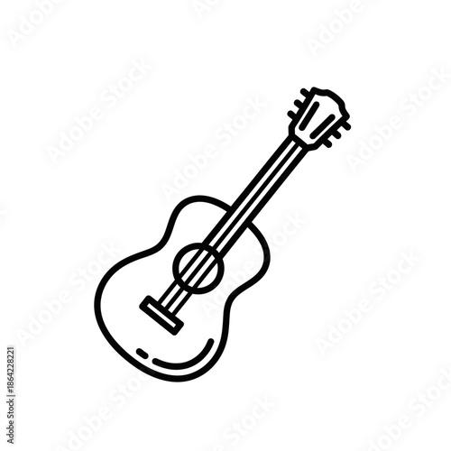 Acoustic Guitar Icon Line Art - Simple Musical Instrument Illustration