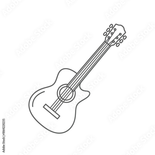Acoustic Guitar Icon Line Art, Simple Musical Instrument Vector Illustration