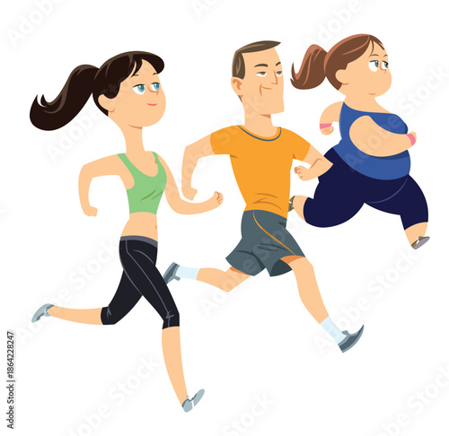 Group of people running together in a fitness activity outdoors