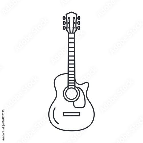 Acoustic Guitar Icon Line Drawing - Simple Music Instrument Vector Art