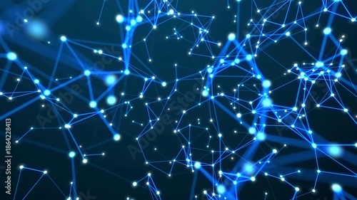 Wallpaper Mural Abstract 3D digital background featuring moving dots and connecting lines forming a neural or blockchain network. Futuristic technology visualization with depth, motion, and gl Torontodigital.ca