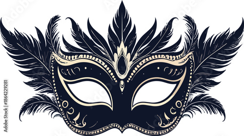 Ornate masquerade mask with carnival feathers illustration