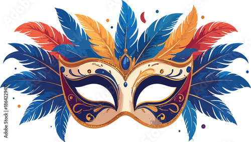 Venetian carnival mask with colorful feathers illustration