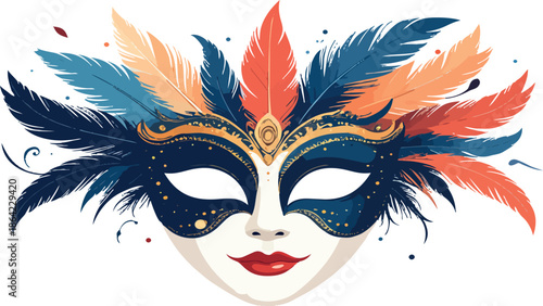 Venetian carnival mask with colorful feathers for masquerade party