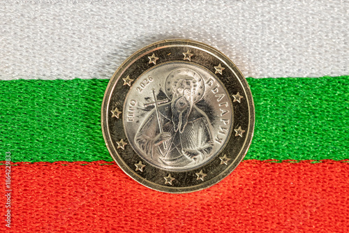 Bulgarian 1 euro. Symbol of Bulgaria. Business and financial concept. Expanding the euro zone in the European Union. Euro with a new design