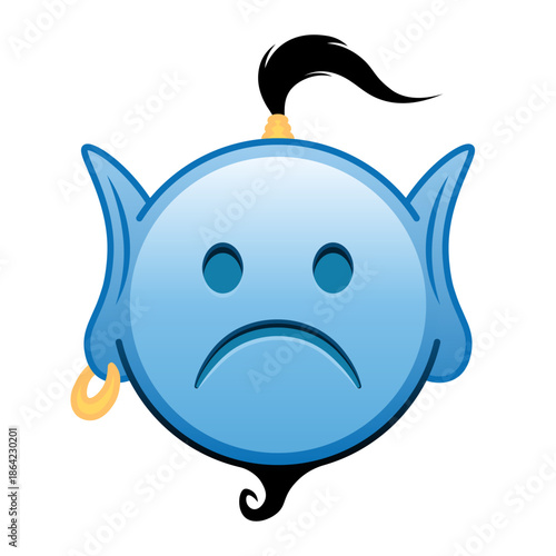 Blue genie cartoon emoji frowning sad face