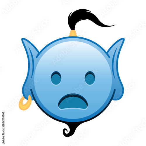 Blue genie cartoon emoji frowning face with open mouth