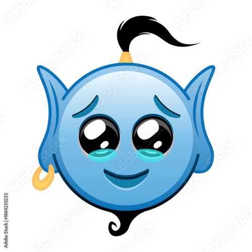 Blue genie cartoon emoji happy face with tears