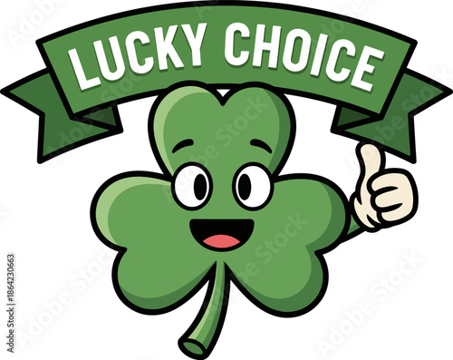 Lucky Choice Clover Thumbs Up St Patricks Day Vector Illustration