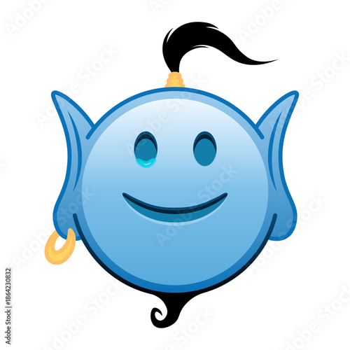 Blue genie cartoon emoji with happy face with tears