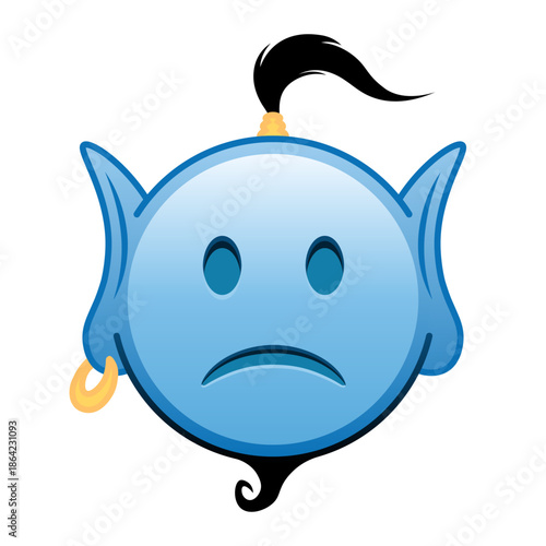 Blue genie cartoon emoji with slightly frowning face