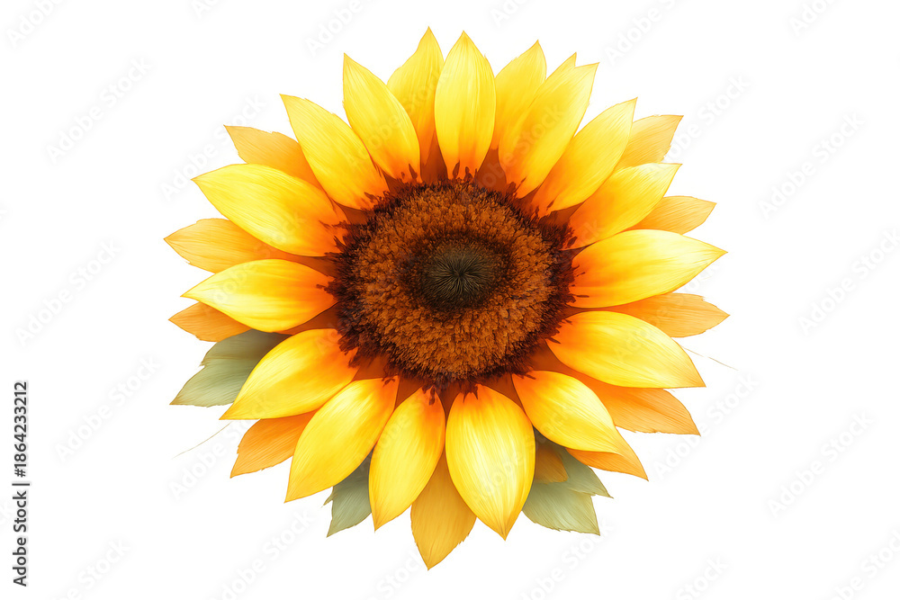 Fototapeta premium Isolated sunflower head showing yellow petals and golden center, a symbol of summer, nature, and growth with transparent background