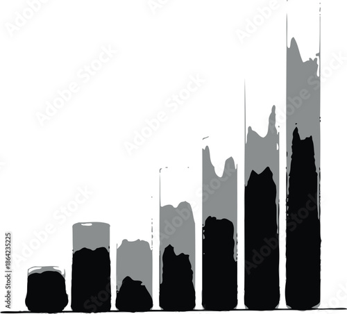 A grayscale bar chart with varying heights and gradient effects