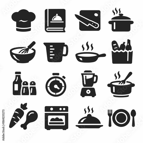 Kitchen icons: cooking, baking, and food preparation tools collection
