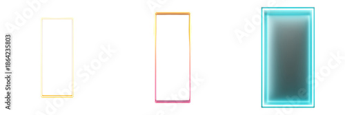 Colorful glowing rectangular frames with distinct light effects on a dark background