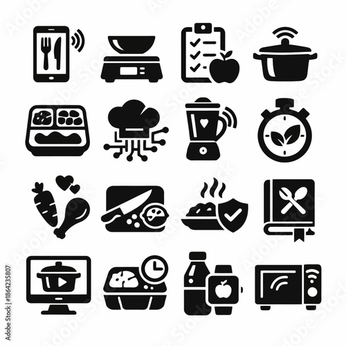 Collection of cooking and kitchen icons featuring various culinary tools and gadgets