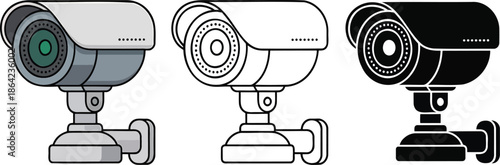 Security camera silhouette & Outline and illustration set isolated on transparent background