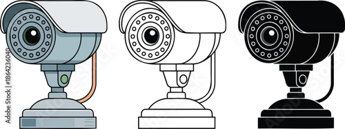 Security camera silhouette & Outline and illustration set isolated on transparent background