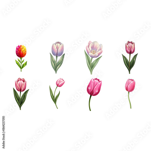 colorful tulip flowers on white background