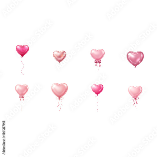 heart shaped pink balloons on white background