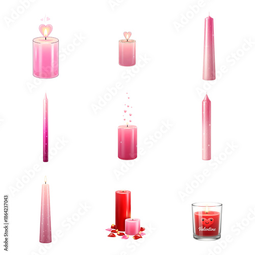 pink and red candles on white background