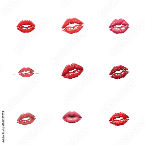 Red lipstick kiss marks on transparent background