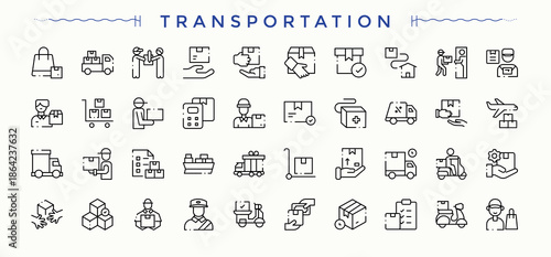 Transportation line icon set. Aviation vector icon set. Icons for UI design. Pack of air, travel, transport, airport, fly, flight and more. Editable vector art.