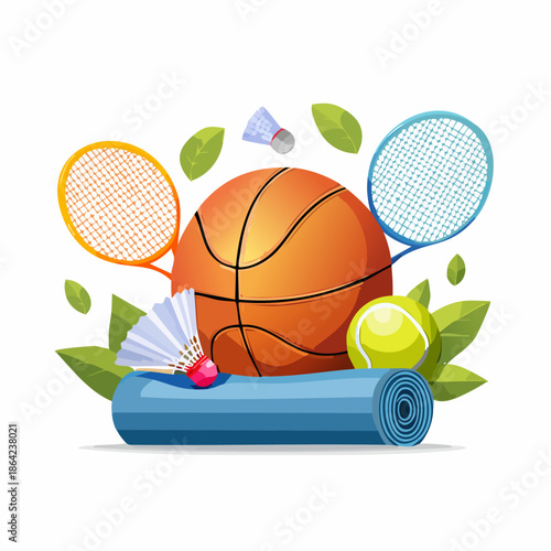 Collection of Sports Equipment and Fitness Gear.